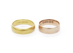 22ct gold wedding ring, finger size O, approx. 5.5g, and a 9ct gold wedding ring, finger size L,