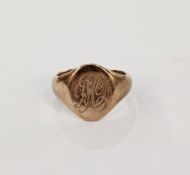 9ct gold signet ring with oval top, 5.8g, finger size K1/2