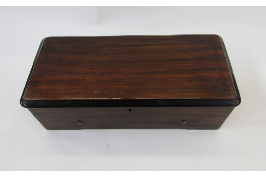 Swiss lever wind musical cylinder box bearing a label for Nicole Freres Geneve and listing eight - Image 4 of 4