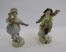 Pair of Meissen figures of a gallant and companion, circa 1880, blue crossed swords marks,