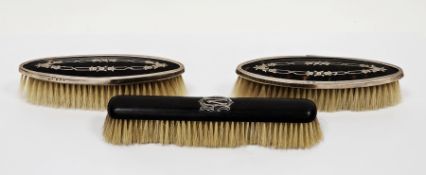 Pair of George V silver and tortoiseshell-backed dressing table brushes, Birmingham 1919, maker's