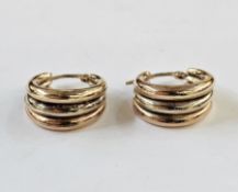 Pair of 9ct gold three-colour hoop earrings, 3.2g approx.  Condition Report No apparent condition