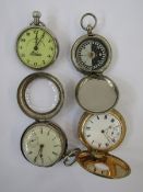 Silver open-faced pocket watch, the enamel dial with subsidiary seconds dial, a gilt metal half-