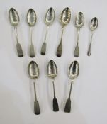 Nine various silver tea and coffee spoons, fiddle pattern and others, various dates and makers, 6.