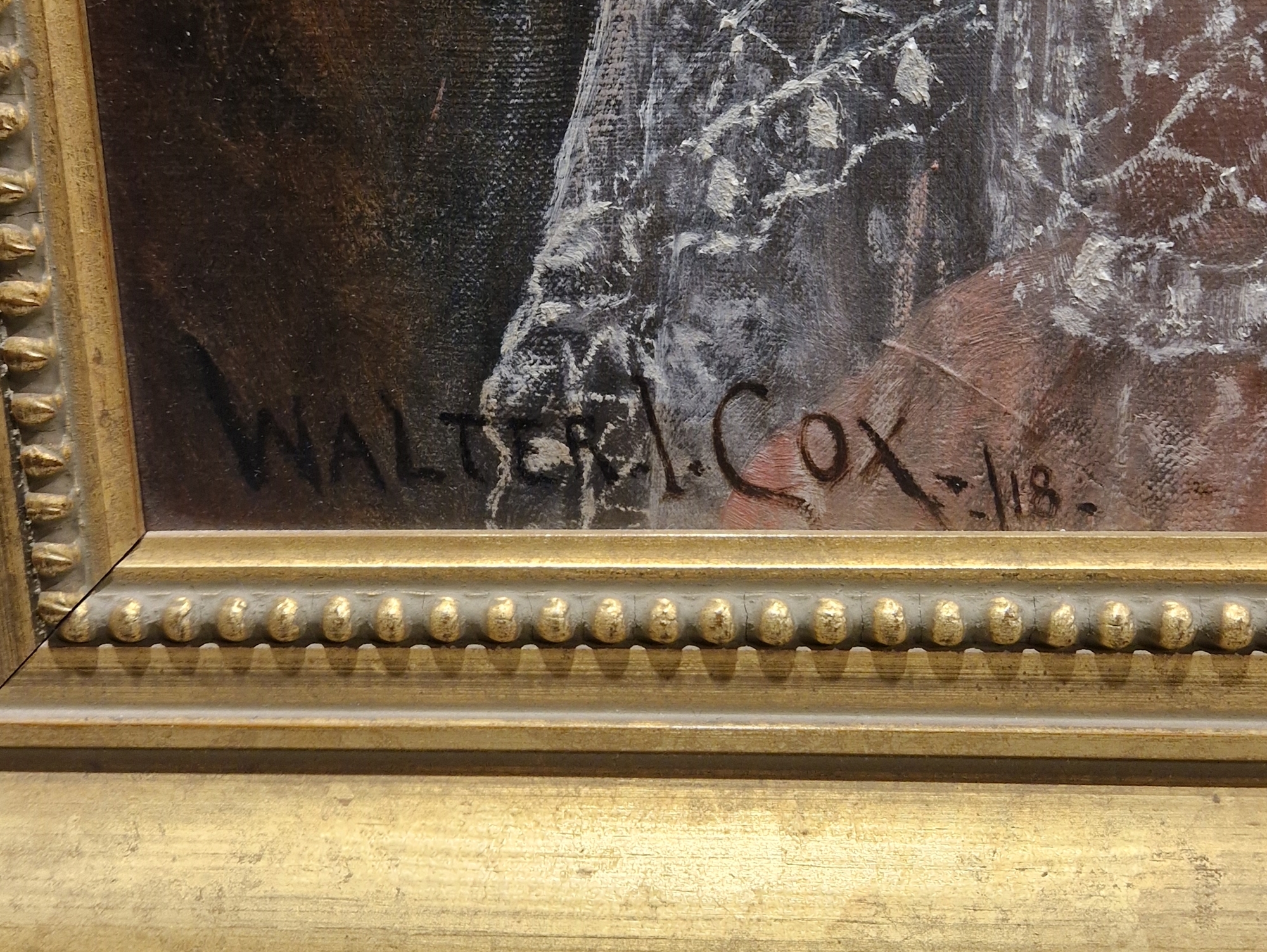Walter I. Cox (1866-1930) Oil on canvas Half length portrait of a woman in pink dress, signed and - Image 3 of 3
