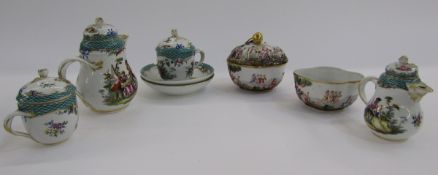 Meissen (outside decorated) green mosaic pattern part coffee-service, circa 1880, and a pair of