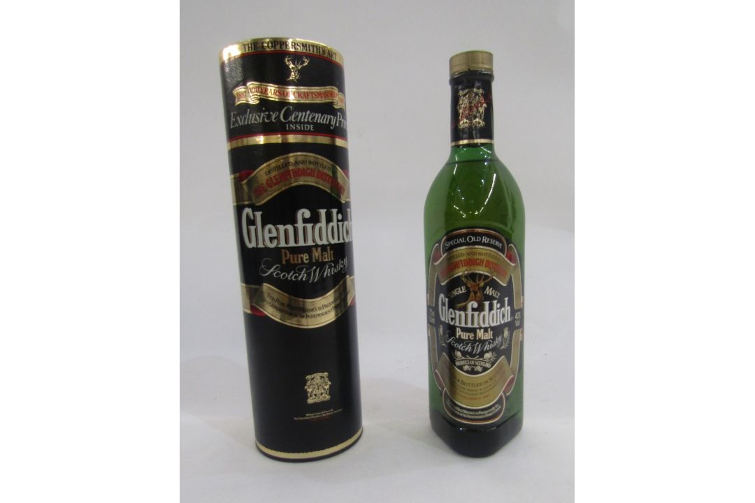 A centenary Glenfiddich pure malt 1887-1987 with exclusive centenary 'print', in cardboard - Image 1 of 2