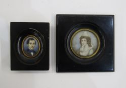 Early 20th century portrait miniature of a gentleman wearing a blue cravat, oval on ivory, 5cm x