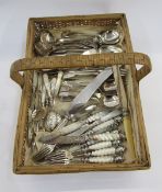 Quantity of assorted silver plated cutlery including fruit knives and forks with engraved blades and