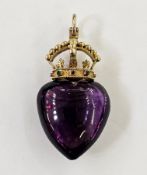 Amethyst heart-shaped pendant with crown surmount, weight 12gms, heart 2.5cm long x 2.2cm wide