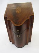 Georgian mahogany knife box of shaped form with inlaid strung decoration, the fitted interior with a