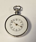 George III silver pair cased single fusee open faced pocket watch, the enamel dial with Arabic