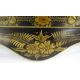 Japanned wall mirror with pagoda-style pediment with gilt chinoisierie and floral decoration on a - Image 7 of 8