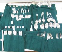 Matched silver service of table flatware, fiddle pattern, for 12 persons, various dates and makers