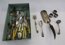 Pair of silver sugar tongs with floral decoration and a quantity of silver plate including a crumb