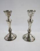 Pair silver table candlesticks in revived Georgian-style, Birmingham 1981, maker WI Broadway & Co,