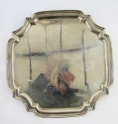 Silver presentation salver, Sheffield 1958, Viner's Ltd, of square form with indented corners and