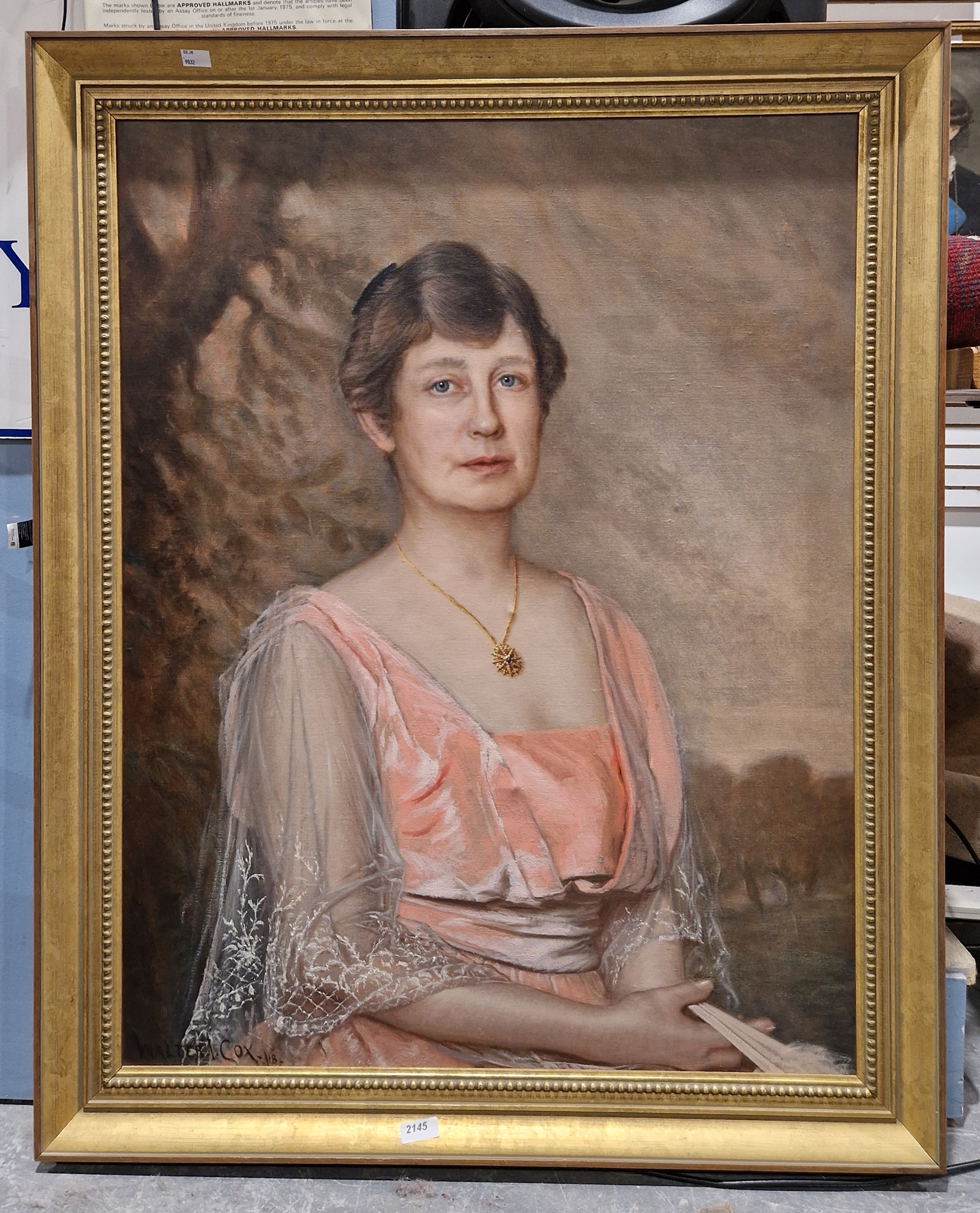 Walter I. Cox (1866-1930) Oil on canvas Half length portrait of a woman in pink dress, signed and - Image 2 of 3