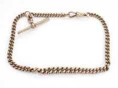 9ct rose gold albert chain, graduated curb link with T-bar and swivel, 17g approx.