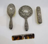 Silver backed four piece dressing set, Birmingham 1962 & 1963, W I Broadway & Co, in the Victorian