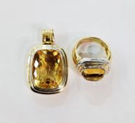 18ct yellow and white gold modern ring set rectangular cabochon citrine in stepped mount and similar