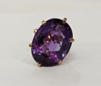 9ct gold-coloured metal and large amethyst dress ring, finger size O