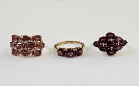 Modern 18ct gold, pink and white stone dress ring (size O), a modern 9ct gold dress ring set with