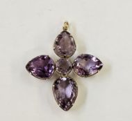 Silver-gilt pendant set with amethyst, the central circular stone surrounded by four teardrop-shaped