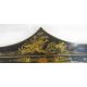 Japanned wall mirror with pagoda-style pediment with gilt chinoisierie and floral decoration on a - Image 2 of 8