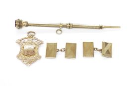 9ct gold fob with sporting prize engraving for 1921, approx. 7.6g, a gilt metal propelling pencil