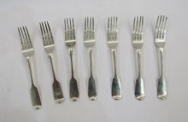 Seven George lV and Victorian fiddle pattern table forks, various dates 10.5ozt approx