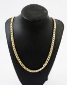 LOT WITHDRAWN - Heavy gold flattened curb link chain, marked 18 750, 60cm long, approx 60.4g