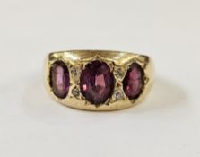 Antique almandine garnet and diamond dress ring set three oval garnets and four small diamonds (some