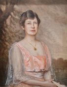 Walter I. Cox (1866-1930) Oil on canvas Half length portrait of a woman in pink dress, signed and