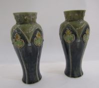 Pair Doulton studio stoneware vases, inverse baluster shape, having jewelled and tubelined