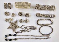 Diamante star pendant and chain, various diamante bracelets, necklaces and earrings (velvet