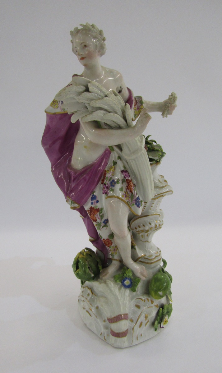Meissen allegorical figure of Summer from the Seasons, circa 1750, blue crossed swords mark, after
