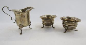 Edward VII silver milk jug, Chester 1907, S Blanckensee & Son Ltd, 9cm high, together with a pair of