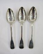 Set of three George lll silver fiddle pattern table spoons, 1809, maker's mark William Eley, William