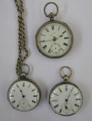 Three silver open-faced pocket watches (3)