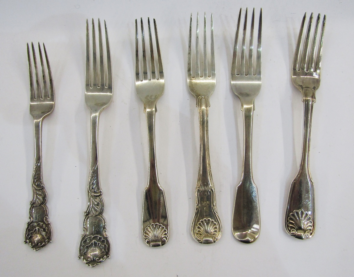 Victorian silver table fork by Gilbert Marx, London 1896, having elaborate scallopshell, thread
