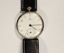 Early 20th century Omega pocket watch adapted wristwatch, the enamel dial with Arabic numerals