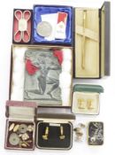 Sheaffer rolled gold Phantom pen in case, a quantity of cufflinks and studs, including a silver