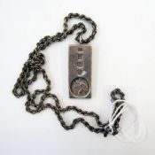 Silver ingot ' St Christopher ' pendant, Birmingham 1981, maker KL, 5cm high, 0.92ozt on a rope