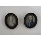 Pair of 18th century portrait miniatures depicting a lady in a pink dress wearing pearls and a - Image 1 of 5