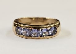 9ct gold dress ring set five pale blue stones, possibly iolite, finger size O