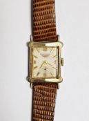 Vintage Longines manual wind wristwatch, 10k gold plated case, the rectangular dial having raised