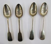 Set of four William IV Irish silver fiddle pattern tablespoons, each crest engraved, Dublin 1832,
