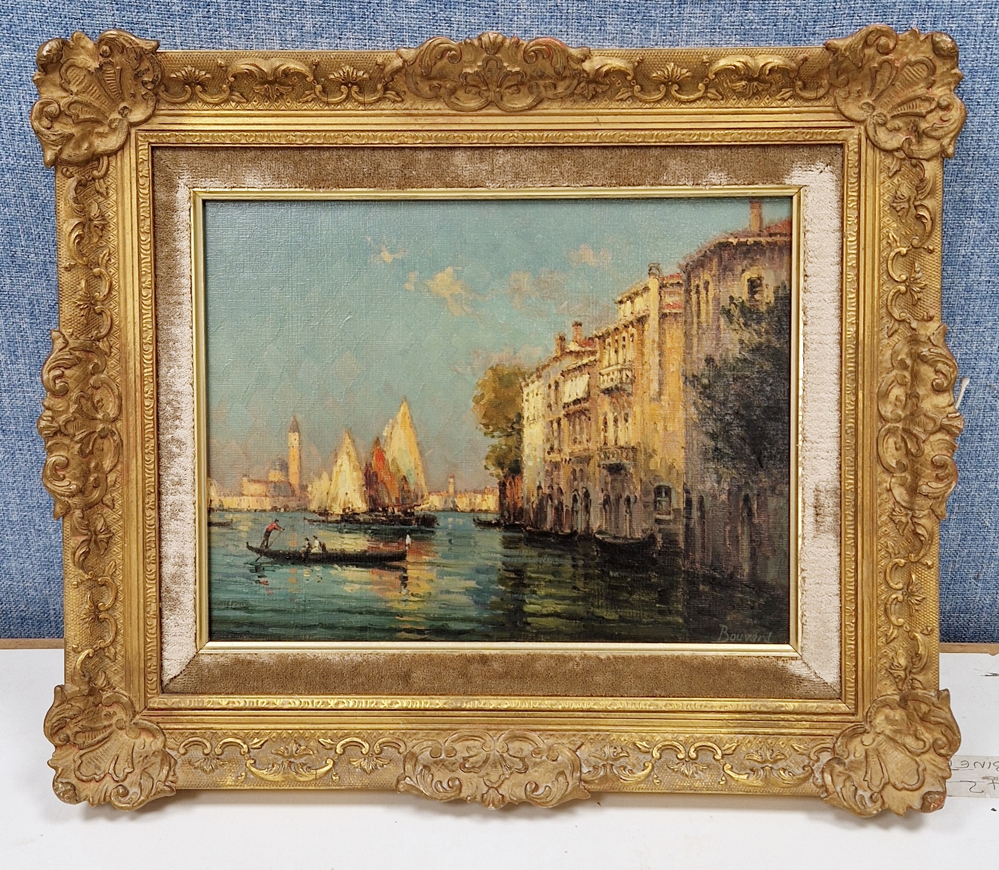 Noel Bouvard (1912-1975) Oil on canvas 'Venice' - Venetian canal scene with gondolier in foreground, - Image 2 of 4