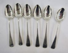 Set of six silver George lV and William lV teaspoons, bright cut, engraved, London 1822, 1824 and